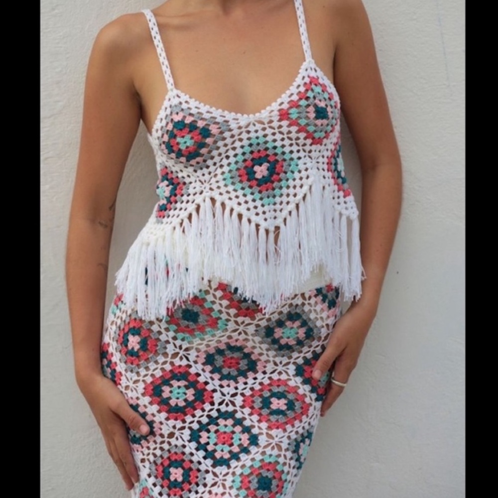 NWT Vivid Loose Knit Crochet fringe Beach Coverup - Picture 5 of 5